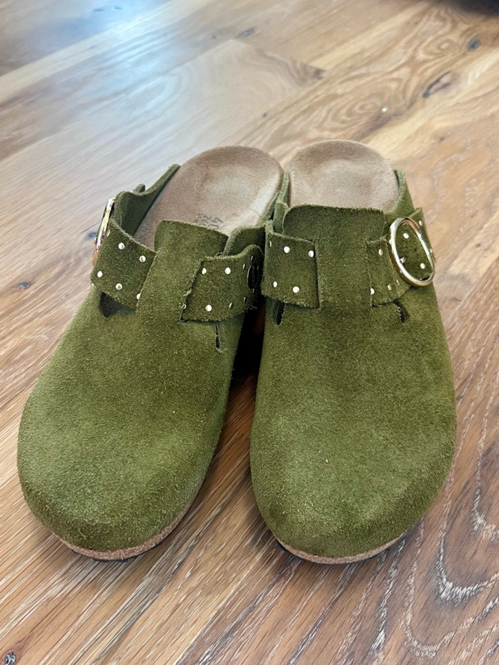 Papillio Birkenstock Olive Suede Clogs Sz 40 - Picture 2 of 6
